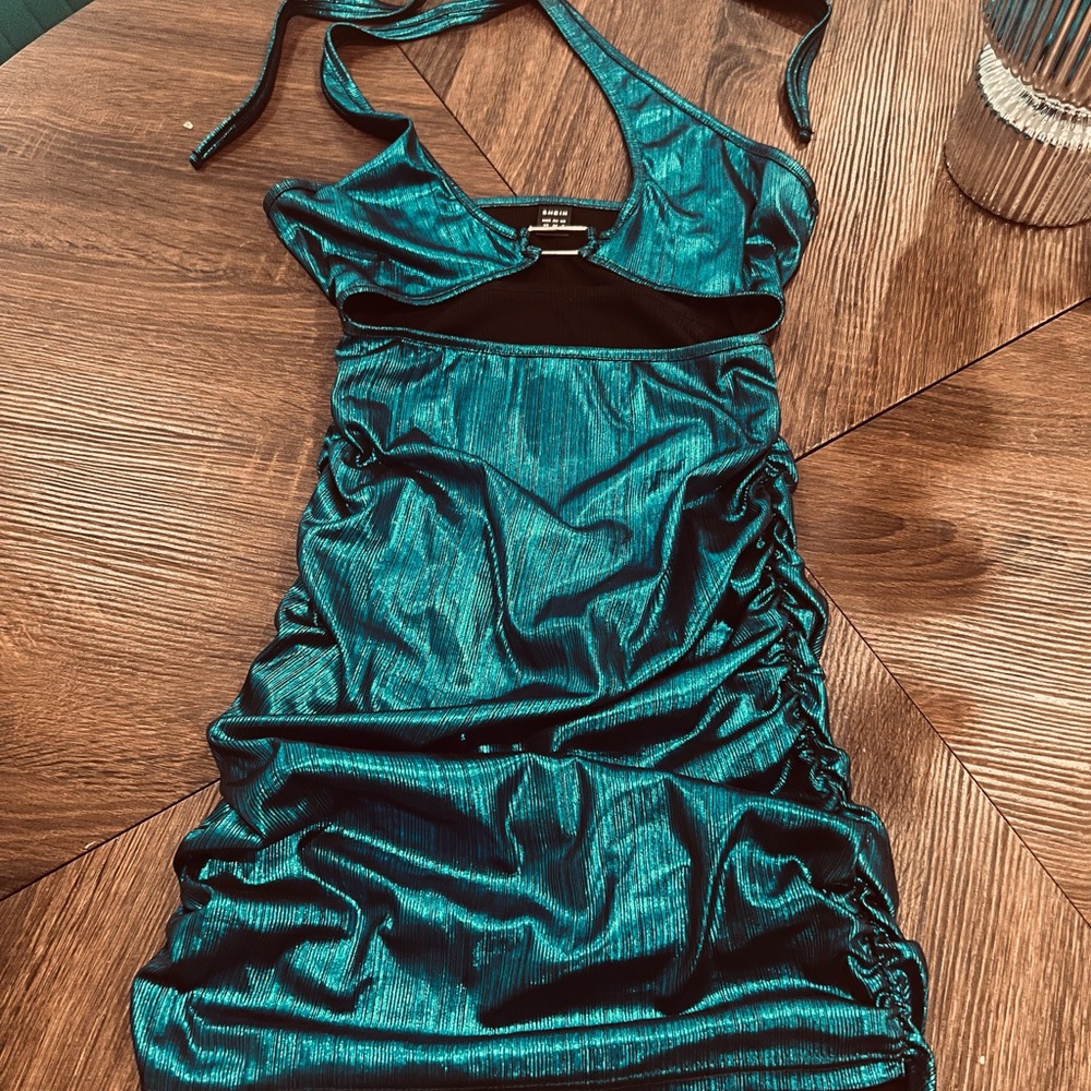 SHEIN Shimmering Teal cut out mini Dress XS